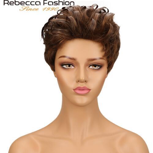Rebecca Fashion Short Wig Wavy Wig Brazilian Romance Weave Remy Human Hair Wigs For Black Women Mix Brown Red Wine Free Shipping
