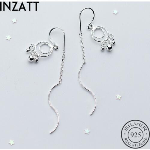 INZATT Geometric Round Dangle Drop Earrings For Elegant Women Wedding Party Chain Tassel Charm 925 Sterling Silver Jewelry Gift