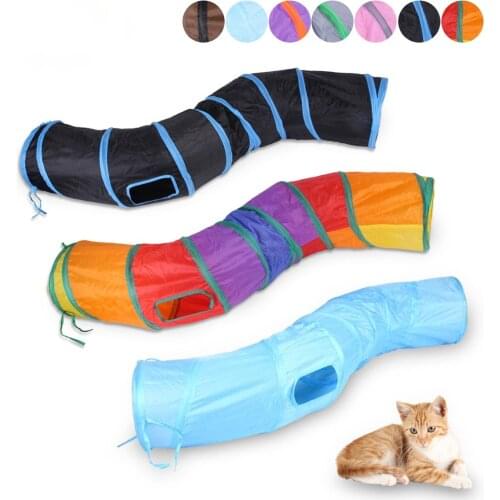 1.2m Indoor Nylon Foldabl S Shaped Collapsible Cat Tunnel Tube Kitty Tunnel Bored Cat Pet Toys Peek Hole Cat Toys Interactive