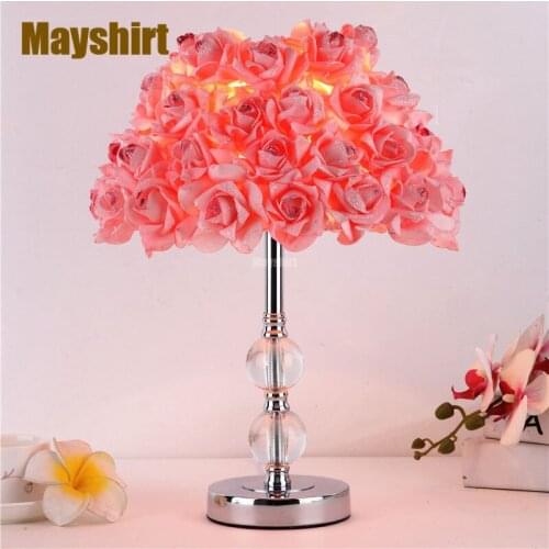 Modern Crystal Ball Rose Flower Bedroom Table Lamp Living Room LED Table Lanterns Romantic Pink Lamp Holiday Gift Light Fixture