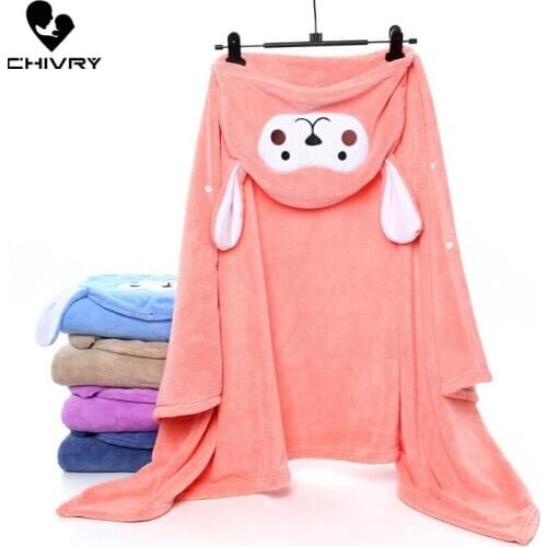Cute Cartoon Rabbit Bathrobe Autumn Winter Children Hooded Bathrobe Kids Bath Robe Boys Girls Coral Fleece Pajamas Towel Robe