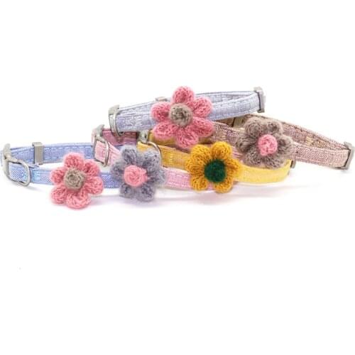 Handmade Knitting Floral Cats Collars Adjusted Flower Pendants Dog Cat Neck Strap Lovely Sweet Puppy Kitten Buckles Necklace