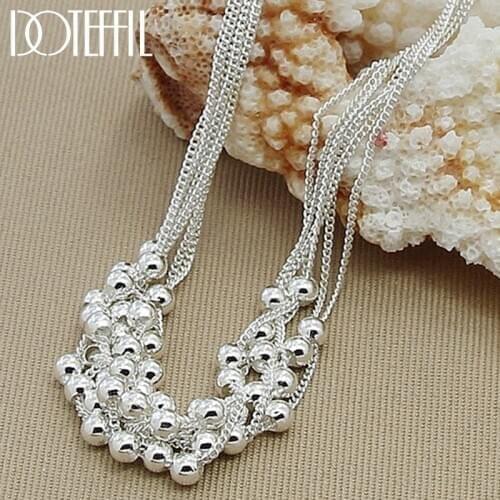 DOTEFFIL 925 Sterling Silver Multi-Chain Grapes Beads Smooth Ball Necklace Chain For Women Engagement Wedding Fashion Jewelry