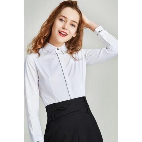 HAVVA Spring Autumn Fashion 100% Cotton Women’s Design Windsor Collar Slim White Blouse for Single-Breasted Top C4279