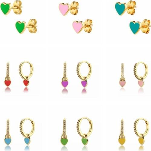 925 Silver Ear Needle Lovely Sweetheart Stud Earrings for Women Girl Enamel Earrings Females Korean Fashion Jewelry Gift