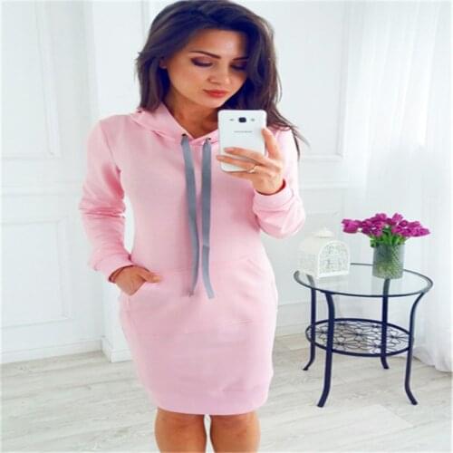 Women Tracksuits Casual Hoody Jackets Female Long Dress Loose Pullovers Autumn Hoodies Tie Collar Hooded Sweatshirts