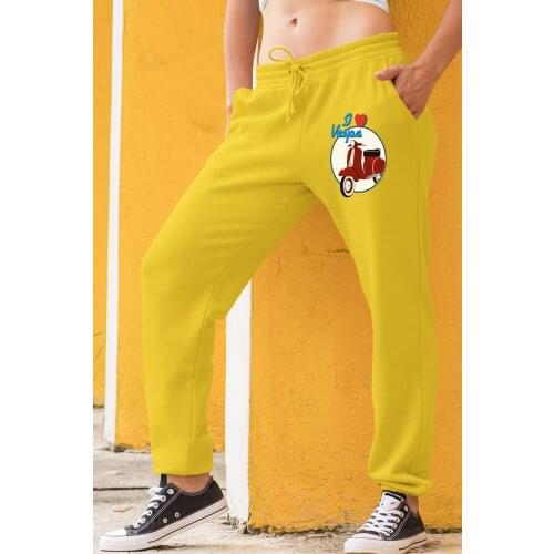 Angemiel Wear I Love Vespa Yellow Women Sweatpants