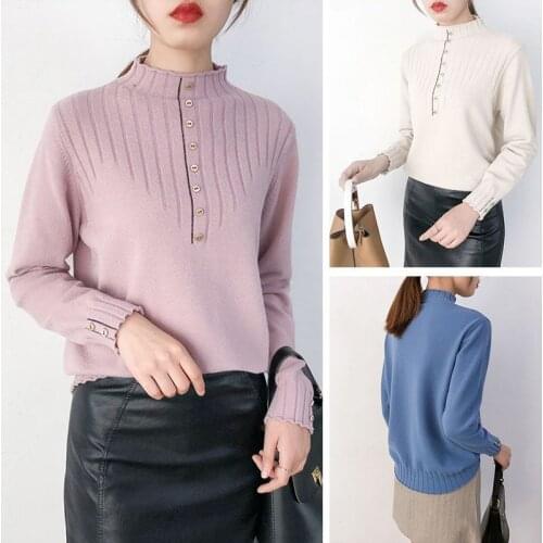 Autumn Women Knitted Sweaters Solid Color Warm Pullovers Long Sleeve Ladies Jumpers
