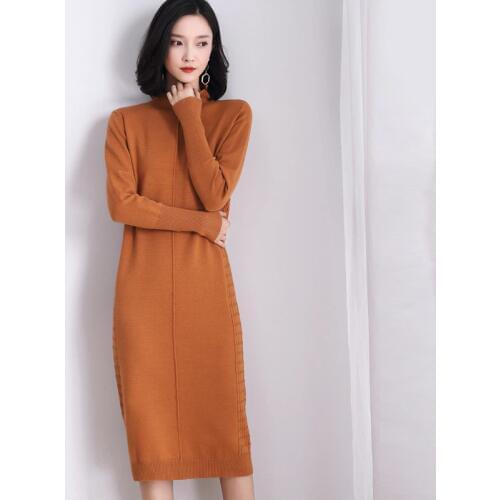 Winter Knitted Sweater Dress Women Long Sleeve Turtleneck Midi Dress Elegant Ladies Dresses Robe Pull Femme Hiver Robe Longue