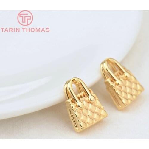 4PCS 10.5x13MM 24K Gold Color Brass with Zircon Handbag Charms Pendants High Quality DIY Jewelry Making Findings