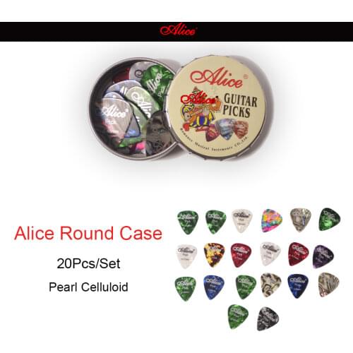 20pcs Alice Acoustic Electric Guitar Picks Plectrums + 1 Round Metal Picks Box Case
