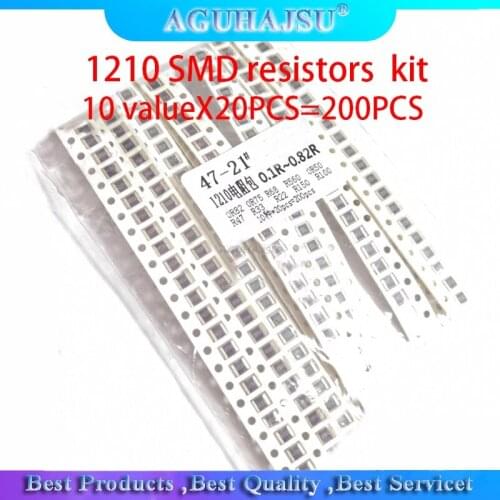 200PCS 5% 1210 SMD resistors assorted kit set ,10 valueX20PCS=200PCS 0R82 0R75 R68 R560 0R50 R47 R33 R22 R150 R100