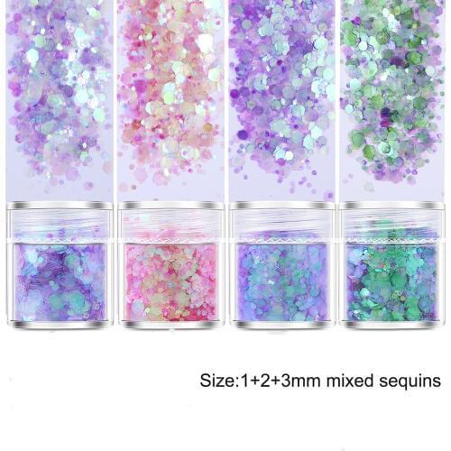 4pots UV Resin Mold Filling Decroation Materials Hexagon Loose Sequins Mixed1-3mm Size For Diy Resin Crafts Jewelry Tool Pigment