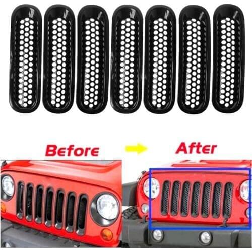 7PCS For 2007-2017 Jeep Wrangler JK Matte Black Front Insert Mesh Grille Trim Cover -M25