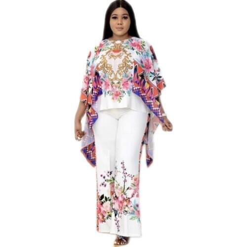 African Sets For Women 2020 Long Sleeve Print Dresses African Elastic Bazin Baggy Pants Rock Style Dashiki Famous Suit for Lady