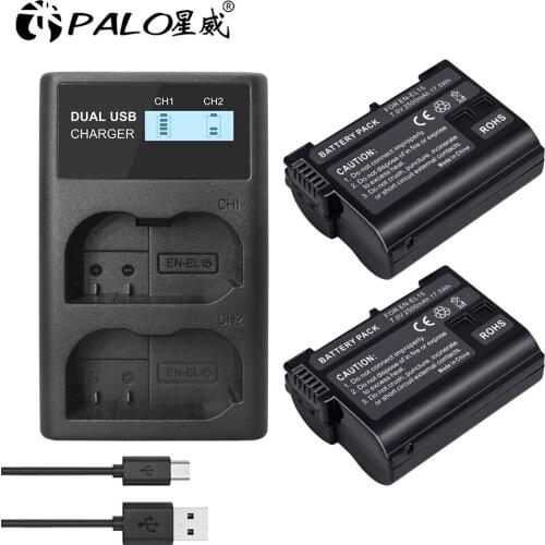 PALO EN EL15 EN-EL15A ENEL15 EN-EL15 Battery + LED USB Charger for Nikon D500 D600 D610 D750 D7000 D7100 D7200 D800 D800E D810