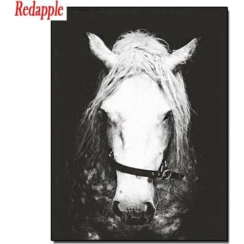 Diamond Mosaic white horse painting Cross Stitch Diamond Painting Full Drill Square blakc white art Picture Diamond Embroidery