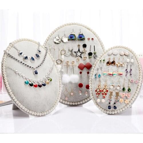 Oval Shape Velvet Jewellery Holder Display Stand Necklace Ear Studs Showcase
