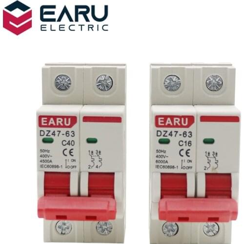 C45N 2 Pole 3A/6A/10A/16A/20A/32A/40A/50A/63A 400V~ C Type Mini Circuit Breaker Mcb Mounting 35mm Din Rail Breaking Capacity 6KA