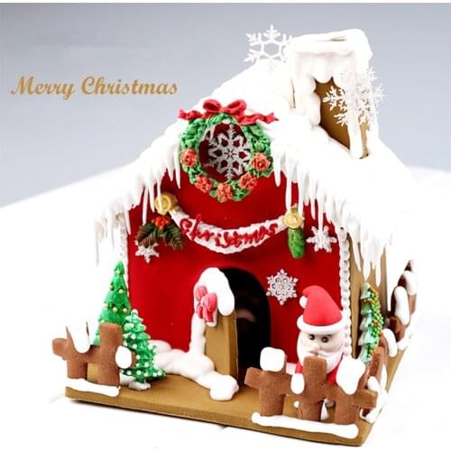 Enipate New Christmas 9pcs/set Cookie Cutters 3D Gingerbread House Stainess Steel Fondant Cake Mould Biscuit Mold Baking Tools