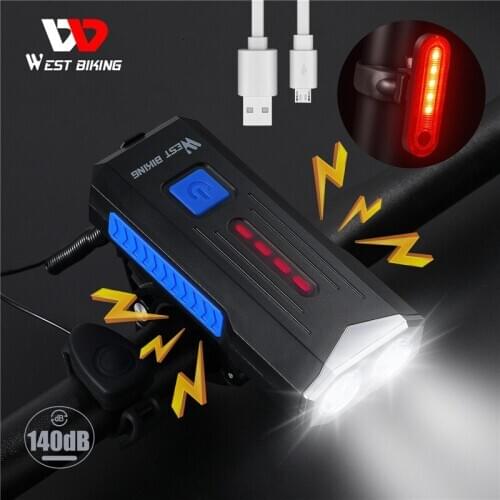 WEST BIKING Bicycle Flashlight 140dB Waterproof Horn Light USB Recharge MTB Road Cycling Front Light Power Bank Bike Accessories
