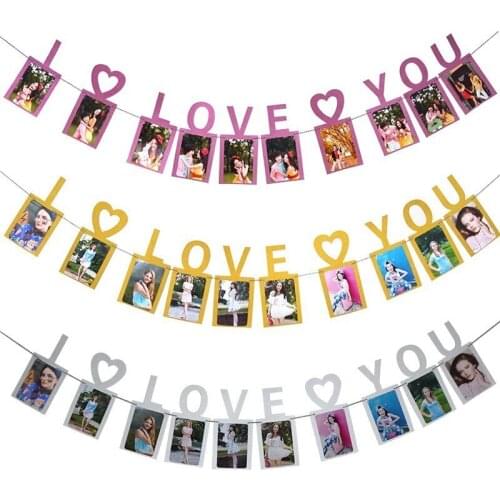 DIY I Love You Photo Frame Banner Anniversary Wedding Decoration Party Supplies Garland Wedding Bunting Banner Home Decorationg