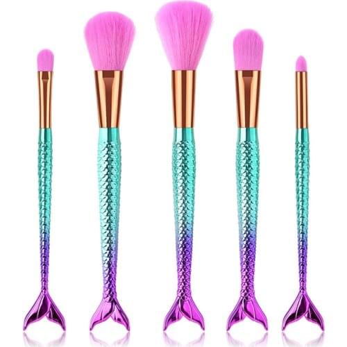 GUJHUI 5pcs Mermaid Unicorn Brushes Set Diamond Colorful Power Foundation Makeup Brush Cosmetic Beauty Tool brochas maquillaje