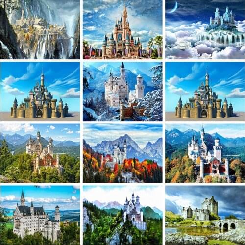 HUACAN 5d Diamond Painting Castle DIY Mosaic Building Full Square Diamond Embroidery Landscape Handicraft Home Decor