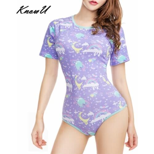 KnowU Large-Size ABDL Adult Baby Purple One-piece Romper Jumpsuit Lingerie Bodysuit DDLG