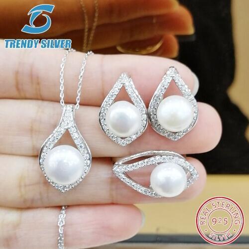 Complete pure 925 sterling silver zirconia clear CZ luxury jewelry set ring earrings for woman pendant necklace trendy design