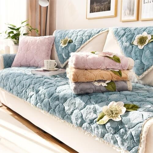 Korean Plush Sofa Cover Flannel Flower Slip-resistant Sofa Towel Chair Covers Mats Living/Drawing Room Decorative L-shape