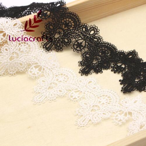 Lucia crafts White/Black Flower Embroidery Sewing Lace for Wedding Dress Collar Decor N0507