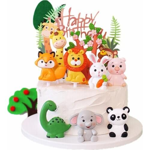 Cartoon Jungle Animal 1st birthday Party baby boy girl cake Decor Animal cake decoration accessories birthday kid favor gifts