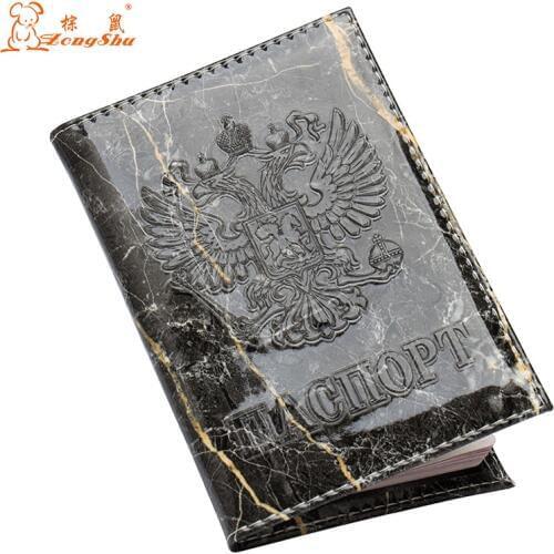 Black marble PU letters Double-headed eagle Passport Cover Cute Credit Card Holder PU Leather Passport Holder with Traveling