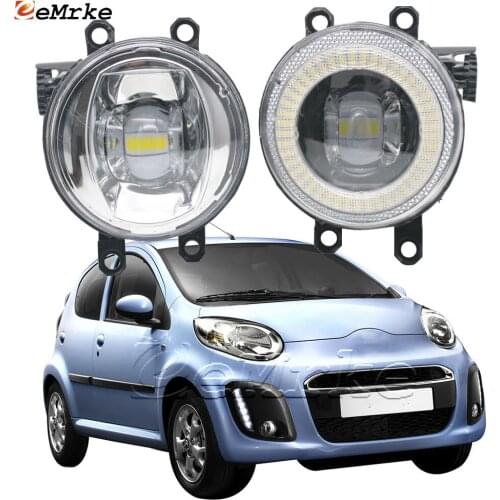 2in1 LED Angel Eye Daytime Running Lights DRL + Cut-Line Lens Fog Lights Lamp for Citroen C1 2012 2013 2014 Pack of 2