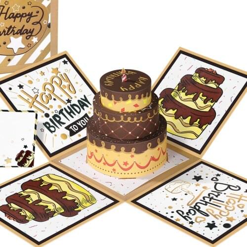 Partykindom Coffee Birthday Paper Cake Creative Surprise 3D Wish Card Gift Box Explosion Box Pop Up Greeting Card Papercraft