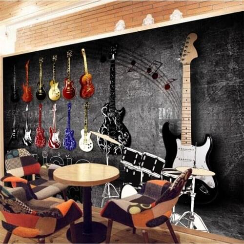Custom large wall painter American retro vintage rock music instrument brick wall European background wallpaper