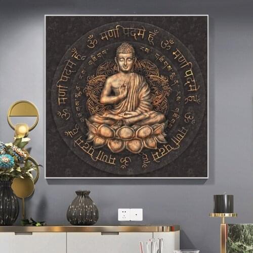 Vintage Golden Buddha Statue Canvas Paintings on The Wall Religious Posters and Prints Modern Wall Art Picture for Home Decor