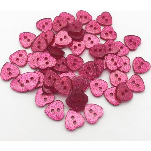 500pcs 12x13mm Fuchsia Pink Glitter Heart Buttons Resin Sparkly Wedding Embellishments Scrapbooking Wedding Cardmaking