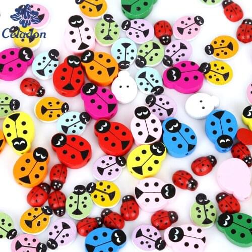 Multi Sizes Red/Random Mixed Color Wooden Sewing Buttons Scrapbooking Ladybug Two Holes For DIY Home Decor DIY Cloth Accessories