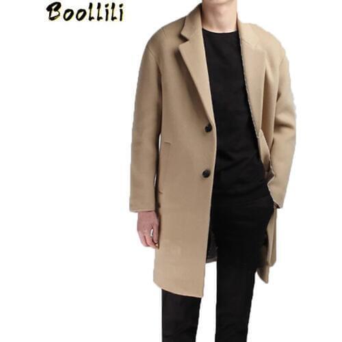 Boollili Medium Long Coat Wool Men Brand Clothing Pea Jacket Turn-down Collar Thicken Black Mens Coat Overcoat Camel Mens Coats