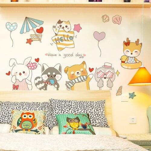 [shijuekongjian] Cartoon Animals Wall Stickers DIY Balloons Stars Mural Decals for Kids Room Baby Bedroom Home Decoration
