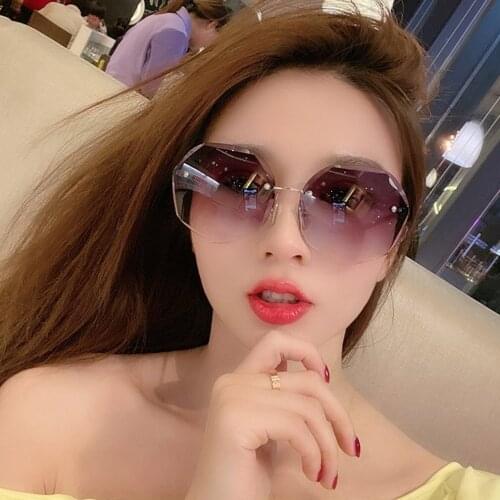 2021 Rimless Sunglasses Women Brand Designer Sun Glasses Gradient Shades Cutting Lens Ladies Frameless Metal Eyeglasses UV400