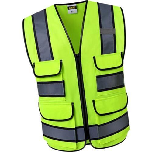 Reflective Vest Safety Sleeveless Waistcoat With Zipper Yellow E