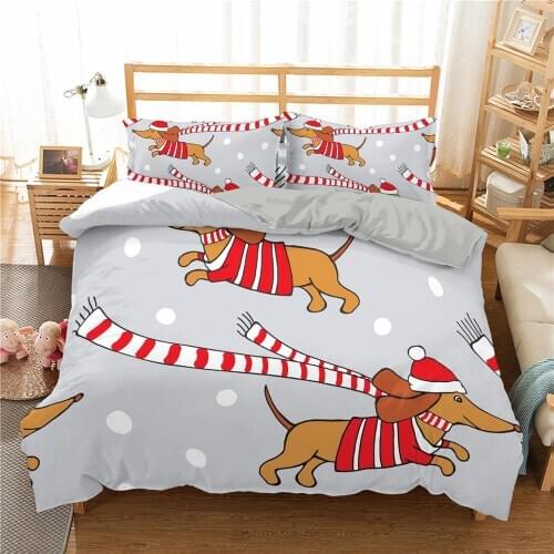 Dachshund Sausage Printed Bedding Set Cartoon Dog Kids Duvet Cover Set Pet Printed Bedspread 3pcs Queen King Size Bedclothes