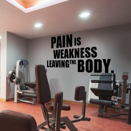 Gym Pain is Weakness Quote Wall Decal Fitness Crossfit Bodybuilding Exercise Inspirational Quote Wall Sticker Gym Vinyl Decor