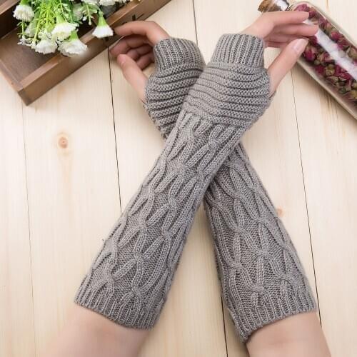 Knitted Long Fingerless Mittens Glove Arm Warmer Stretchy Mitten Unisex Crochet Half Finger Long Gloves Ladies Cashmere Mittens