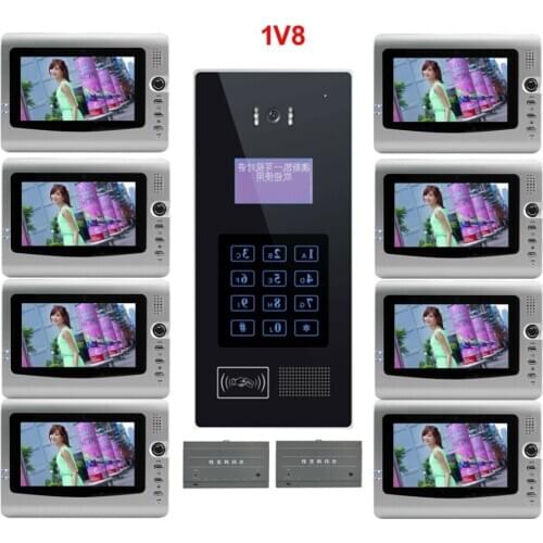 XinSiLu Building Intercom System TFT Color 7" LCD Video Door Phone l IR Home Security Video Doorbell For 8-Apartments In Stock