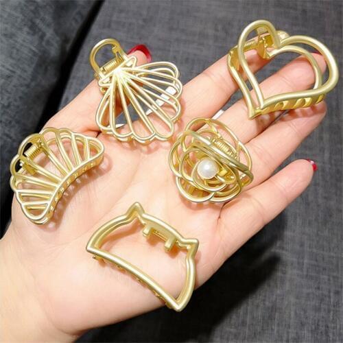 New Fashion Women Gold Geometric Simple Alloy Hollow Hair Clips Hairpin Headband Hair Holder Claw Crab Vintage Hair Accessories