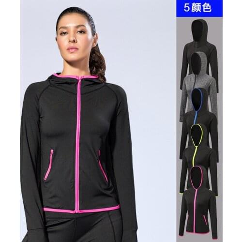 Ladies autumn and winter sports jacket fitness training running color matching zipper hoodie quick-drying jacket fitness